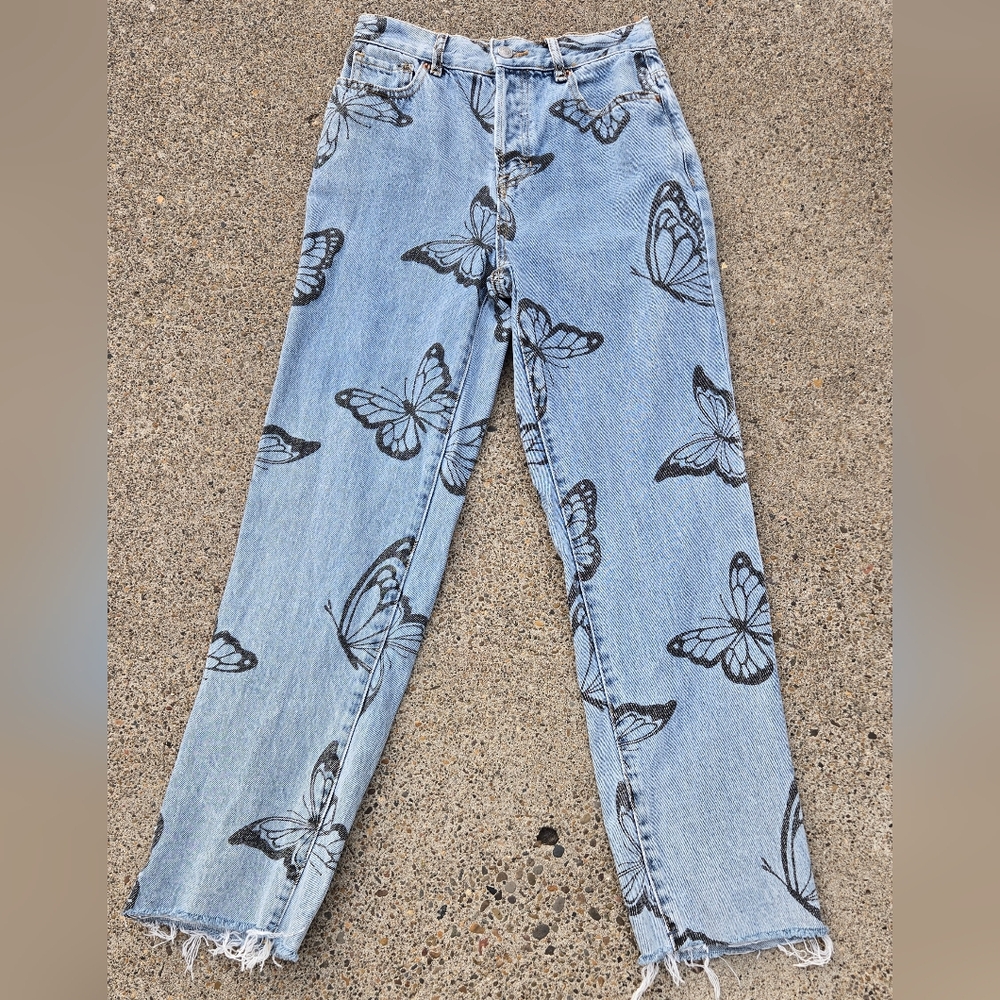 PacSun High Rise Straight Jeans with Butterflies